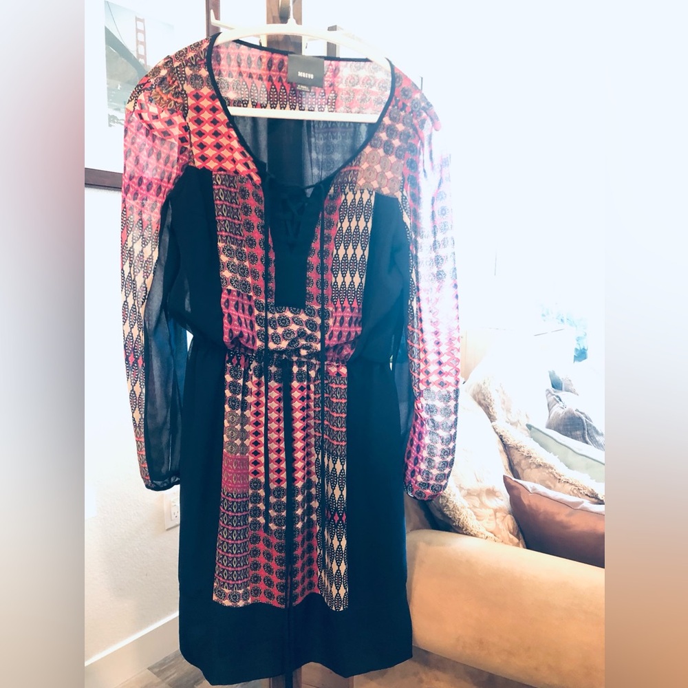 ANTHROPOLOGIE MAUVE Navy Blue Print Sheer Lined Mini Oversized